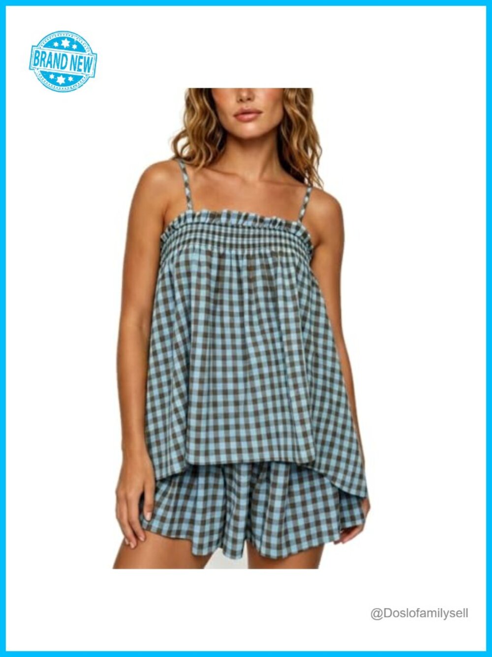Y2K Gingham Lounge Set Sleeveless Peplum Hem High Waist Shorts 2 Piece